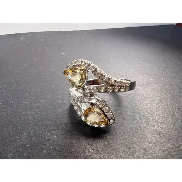 Yellow Beryl and Zircon Sterling Silver Bypass Ring size 9 - Picture 1 of 9